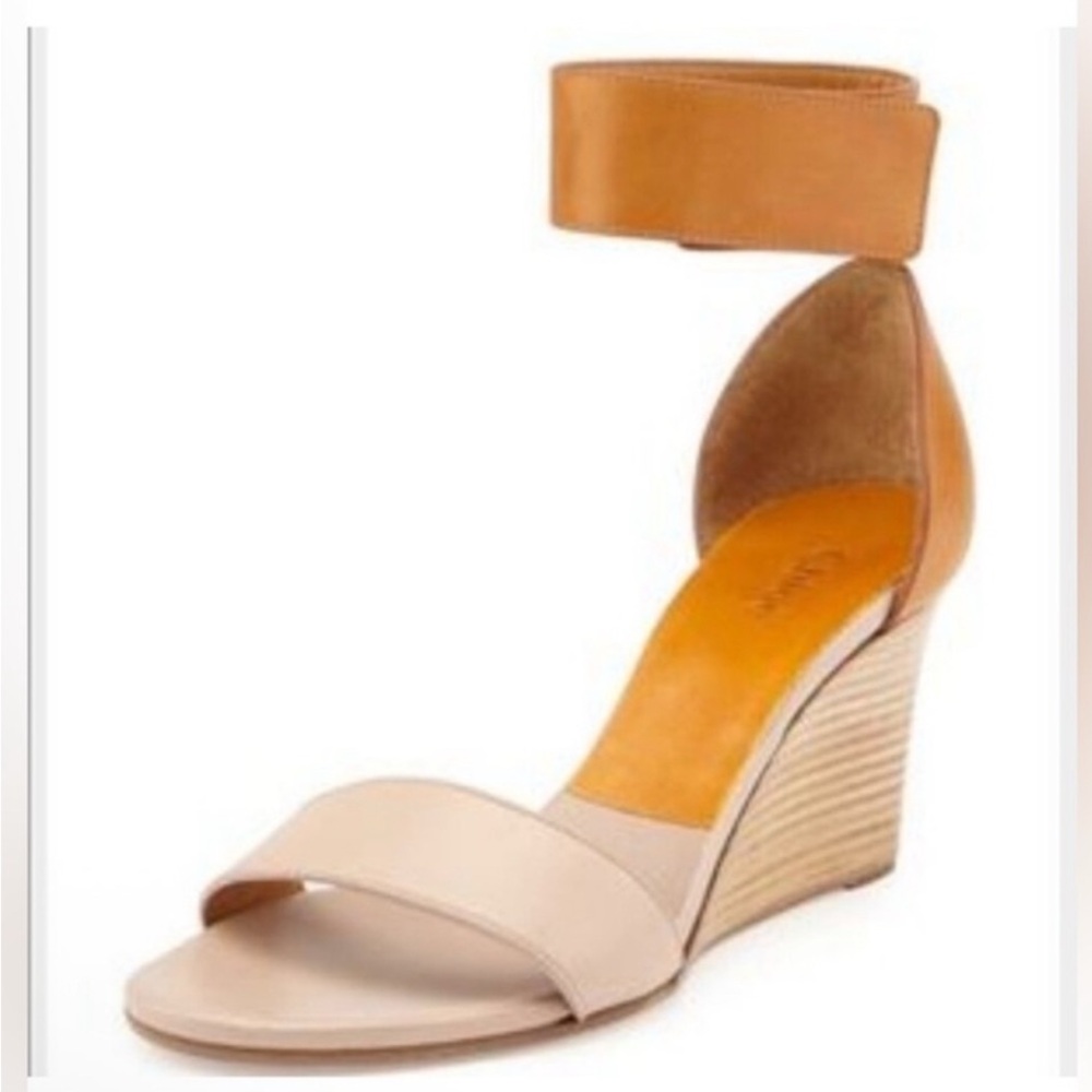 Chloe Gala nude brown strappy ankle wedge sandal size 38/US8